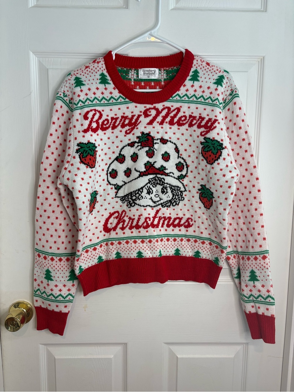 "Berry Merry" Christmas Sweater - Red & White Strawberry Shortcake